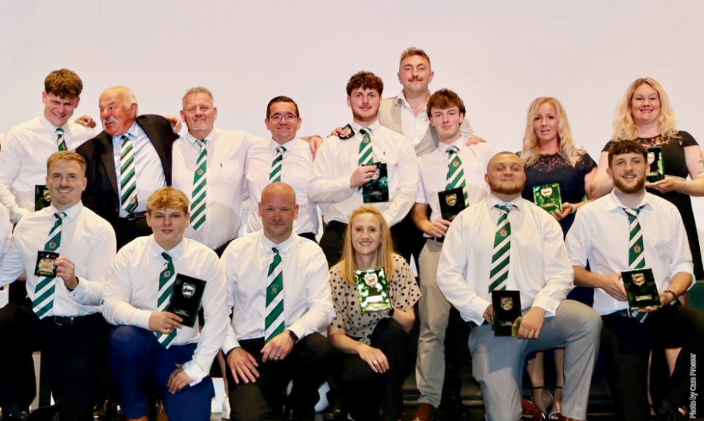 Barry RFC award winners on stage at the end of the presentations.