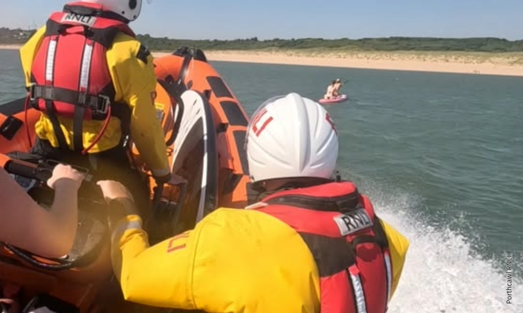 The crew check on a pair of paddleboarders. Photo: Porthcawl RNLI.