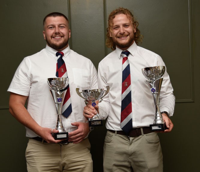 Player of the year Dylan Bishop with Tom Geere (supporters’ player and players’ player).