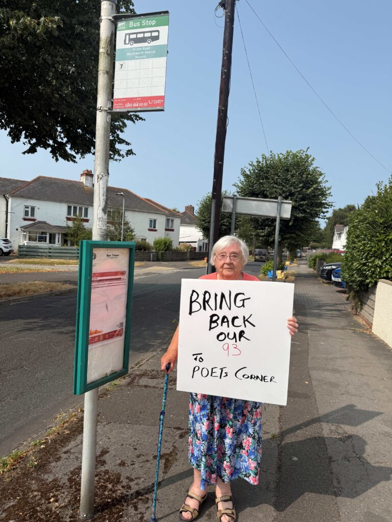 Hazel Davies (aged 91) takes her protest to the street.