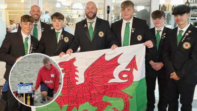 Harvey (second from right) with the Welsh team.