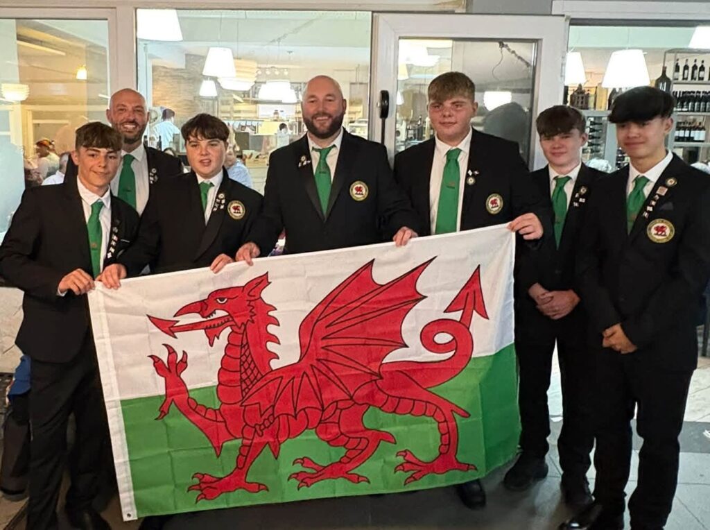 Harvey (second from right) with the Welsh team.