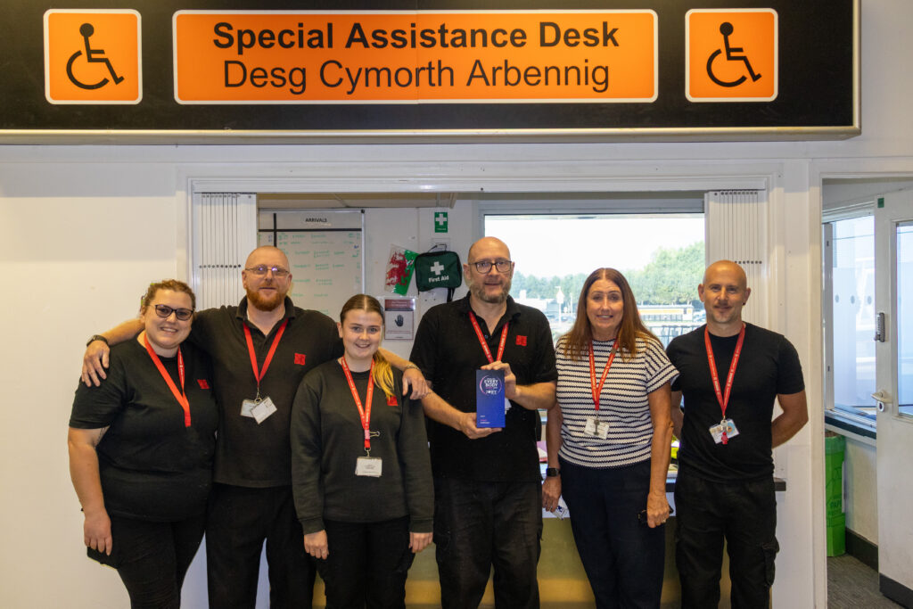 Members of the in-house special assistance team with Angela Hewitson. Photo by Cardiff Airport.