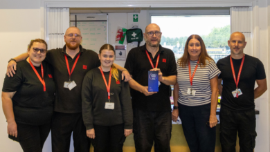 Members of the in-house special assistance team with Angela Hewitson. Photo by Cardiff Airport.