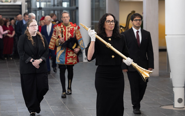 Delyth Lewis, manager of the Welsh Youth Parliament, served as mace bearer. Photo: Welsh Parliament.