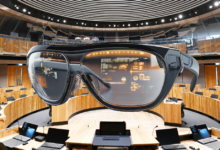 Senedd Chamber and smart glasses.