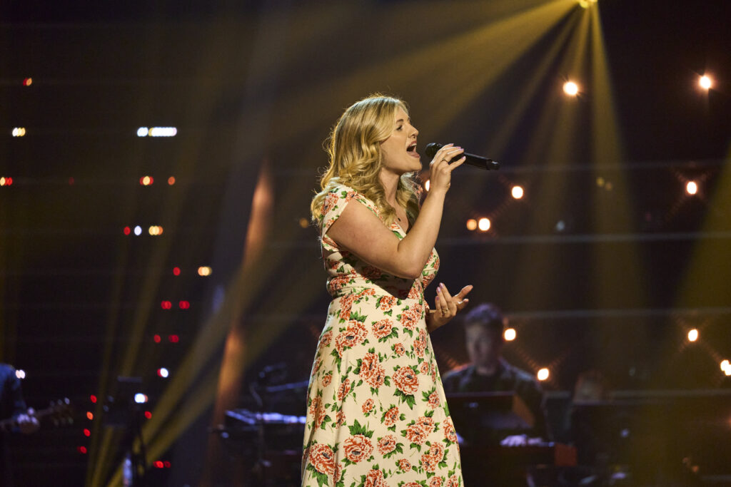 Cate performing in the ‘blind audition’. Photo supplied by ITV.
